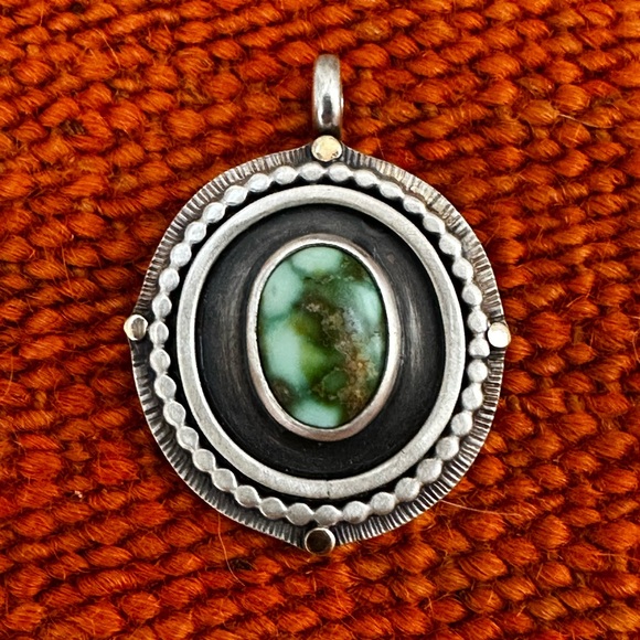 Emerald Valley Turquoise and Sterling Pendant with real gold accents. - Picture 1 of 3
